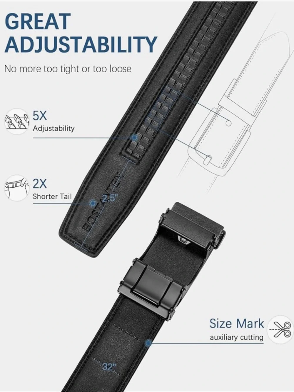 Men’s Black Belt With Black Utility Secure Buckle (Cut To Size 36-44” inch waist
